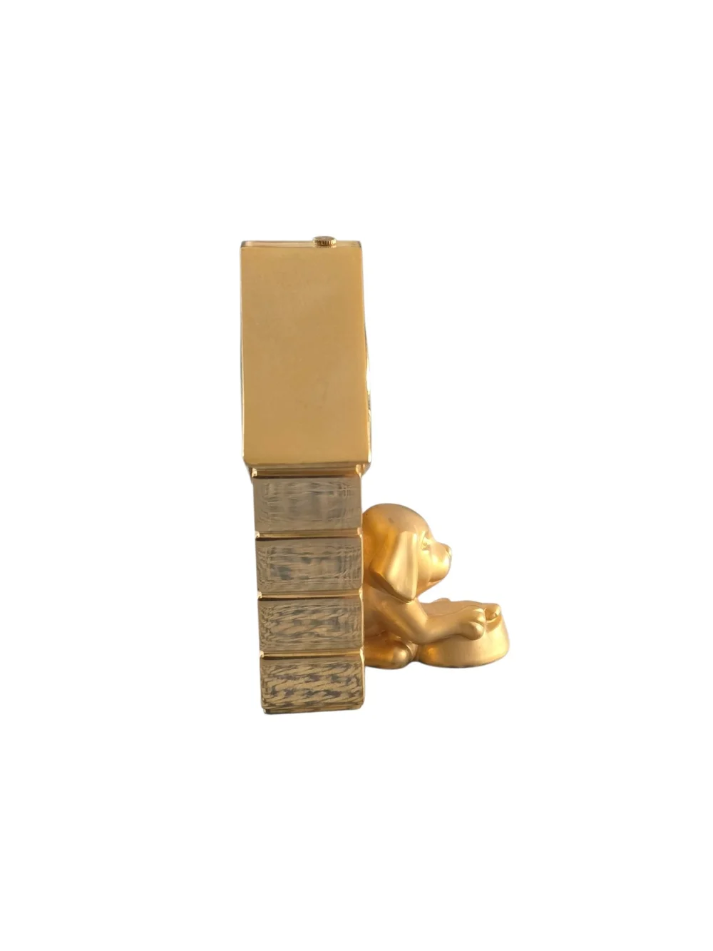 Elgin Gold Doghouse Clock with Figurine Accent